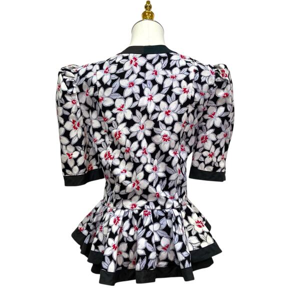 Vintage 80s Jessica Howard Black & Red Floral Peplum Statement Jacket size 8 - Picture 7 of 12